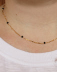 Dapped Bar with Gemstone Chain | Magpie Jewellery | Yellow Gold | Black Onyx | On Model | 16"