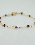 Dapped Bar & Gemstone Chain Bracelet | Magpie Jewellery | Yellow Gold | Garnet