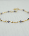 Dapped Bar & Gemstone Chain Bracelet | Magpie Jewellery | Yellow Gold | Iolite