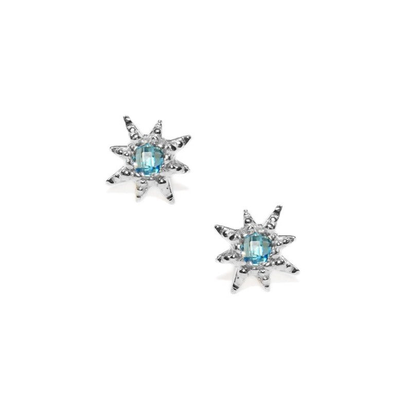 Micro Aztec Starburst Studs - Swiss blue Topaz & Silver | Magpie Jewellery