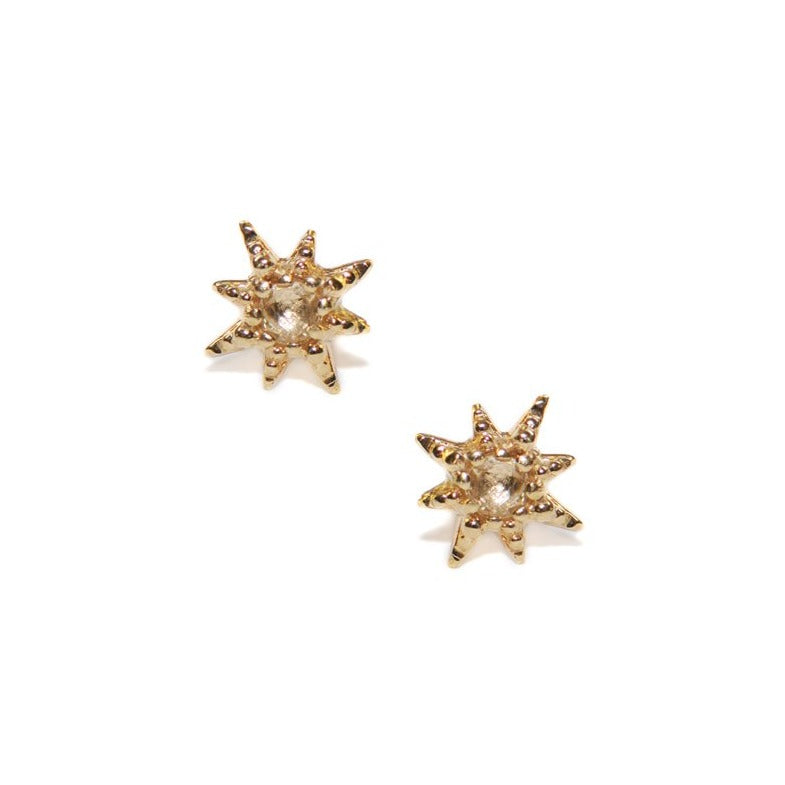 Micro Aztec Starburst Studs - Clear Topaz &amp; Gold | Magpie Jewellery