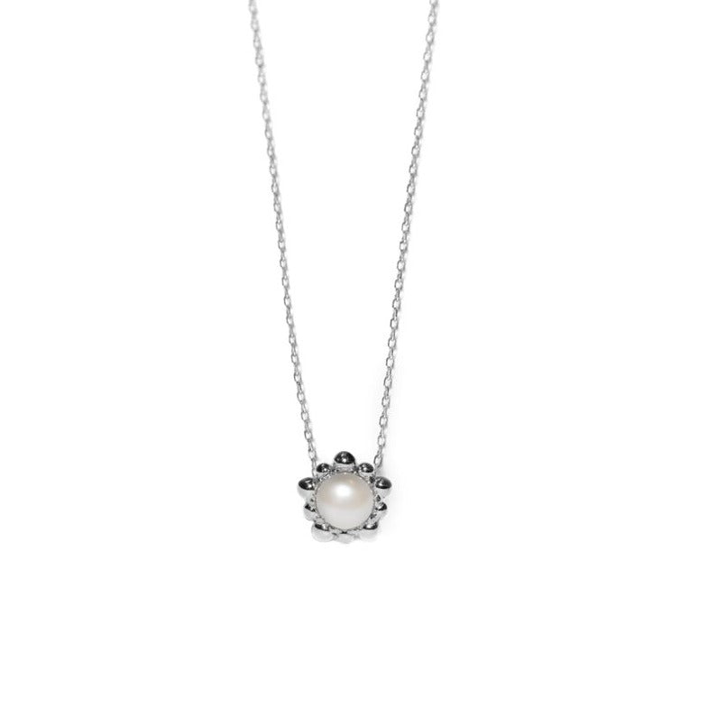 Micro Dew Drop Solitaire Necklace - Pearl Silver | Magpie Jewellery