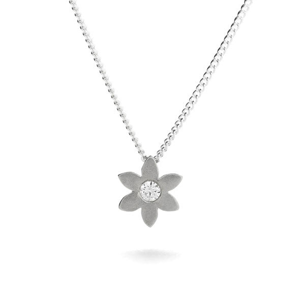 Sterling Silver Flower necklace with CZ - Magpie Jewellery