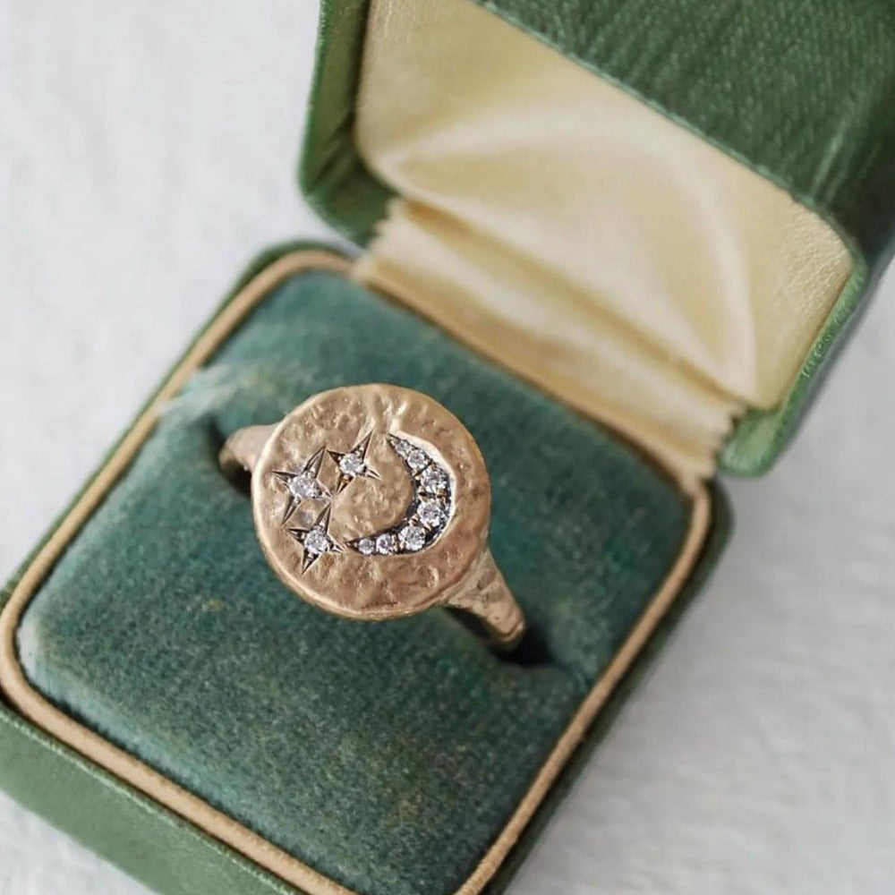 Starry Night Oval Signet Diamond Ring - Magpie Jewellery