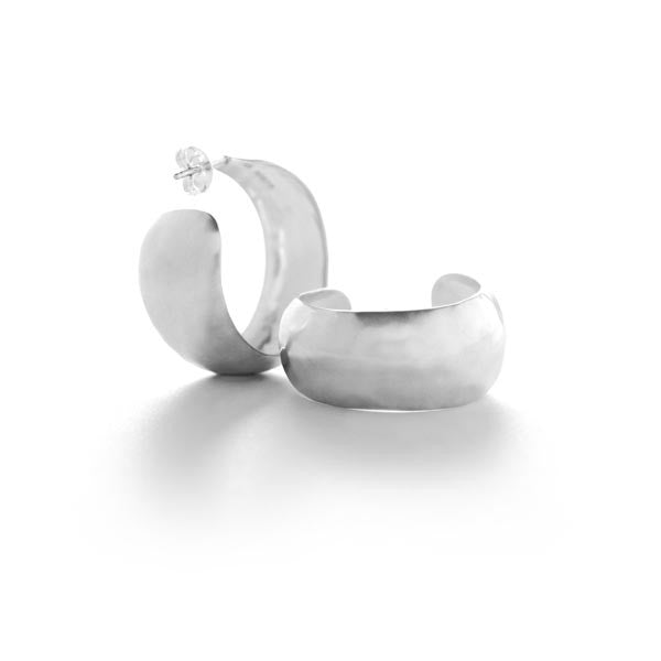 Hammered Sterling Silver Large Hoop Earrings - Magpie Jewellery