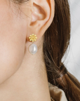 Gold Daisy Pearl Earrings | Magpie Jewellery