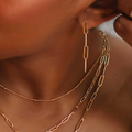 Gold-filled chain earrings, worn on a model.  | Magpie Jewellery