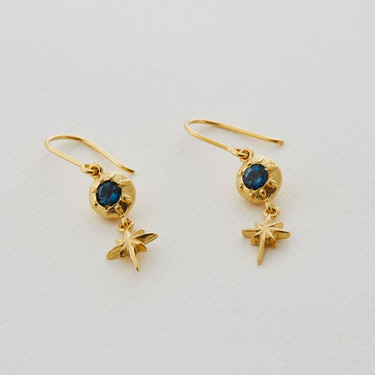 Gold Guiding Star Blue Topaz Hook Earrings | Magpie Jewellery