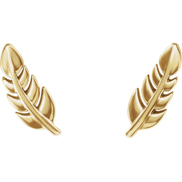 Yellow Gold Leaf Studs - Magpie Jewellery