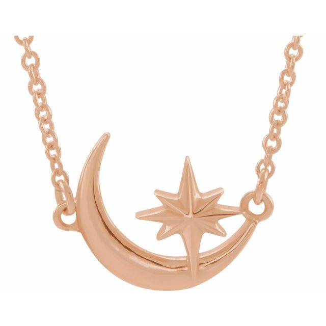 14k gold Crescent Moon &amp; Star Pendant Necklace - Magpie Jewellery