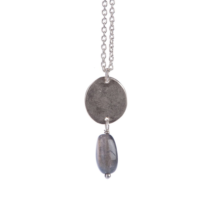 Silver Necklace with Disc &amp; Labradorite - Magpie Jewellery