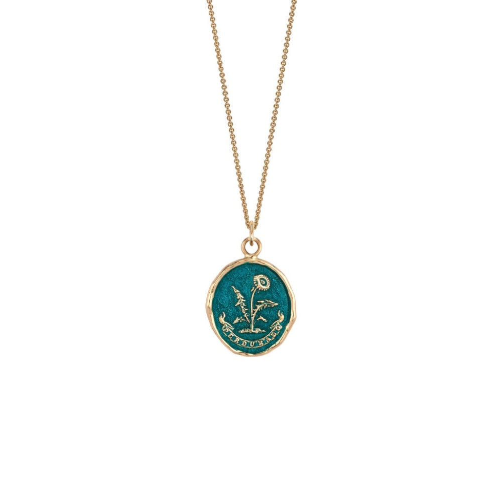 14k Gold I Will Endure Talisman - Mediterranean Blue - Magpie Jewellery