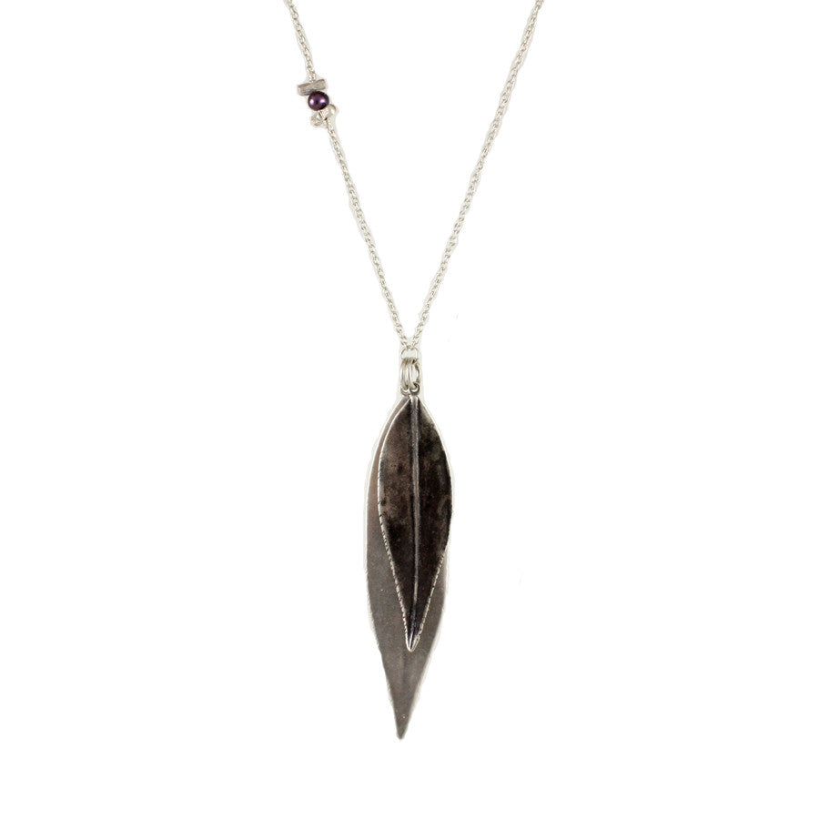 Oxidized Double Leaf Necklace - Magpie Jewellery
