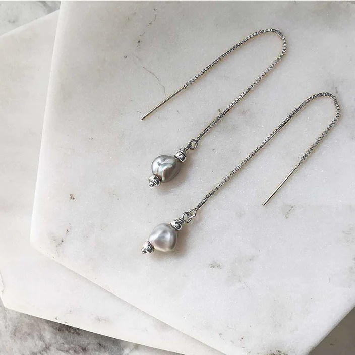 Grey Pearl Threader Earrings | Magpie Jewellery