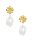 Gold Daisy Pearl Earrings | Magpie Jewellery