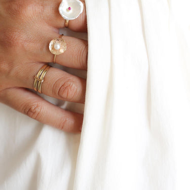 Gold Petal Pearl Ring - Magpie Jewellery