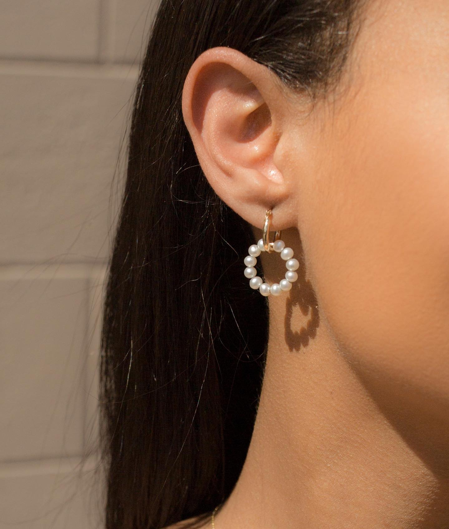 Mini Gold Hoop Pearl Circle Dangle Earrings - Magpie Jewellery