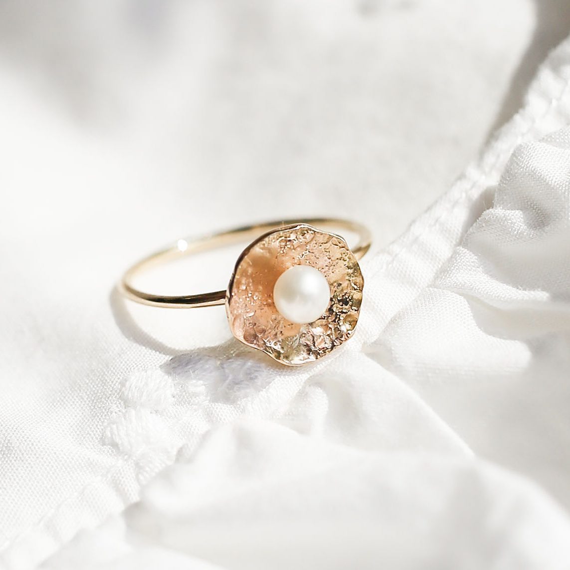 Gold Petal Pearl Ring - Magpie Jewellery