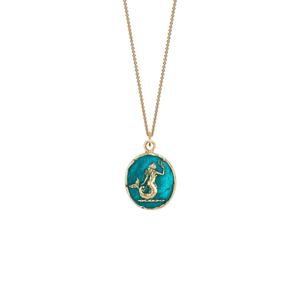 14k Gold Mermaid Talisman - Mediterranean Blue - Magpie Jewellery