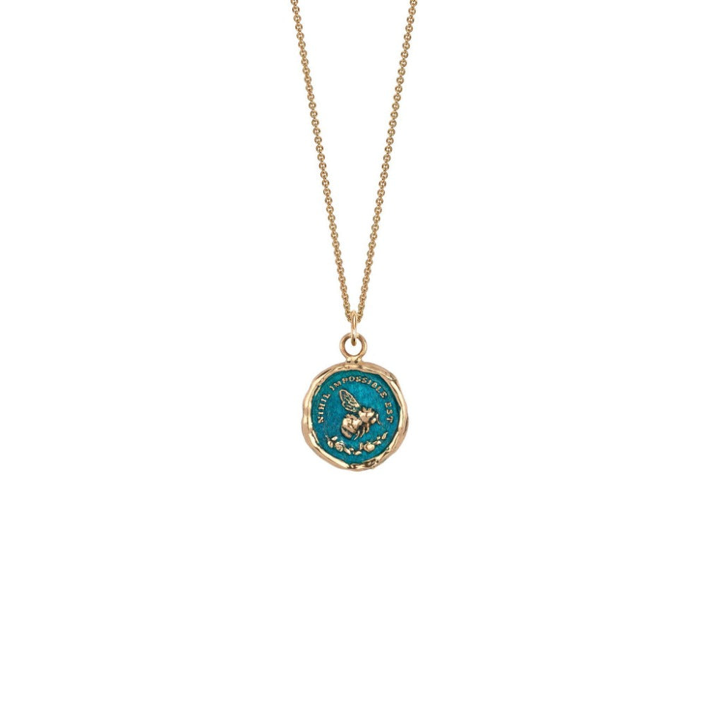 14k Gold Nothing is Impossible Talisman - Mediterranean Blue - Magpie Jewellery