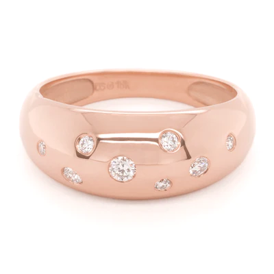 Rose Gold Scattered Diamond Bombe Ring | 8mm | Magpie Jewellery