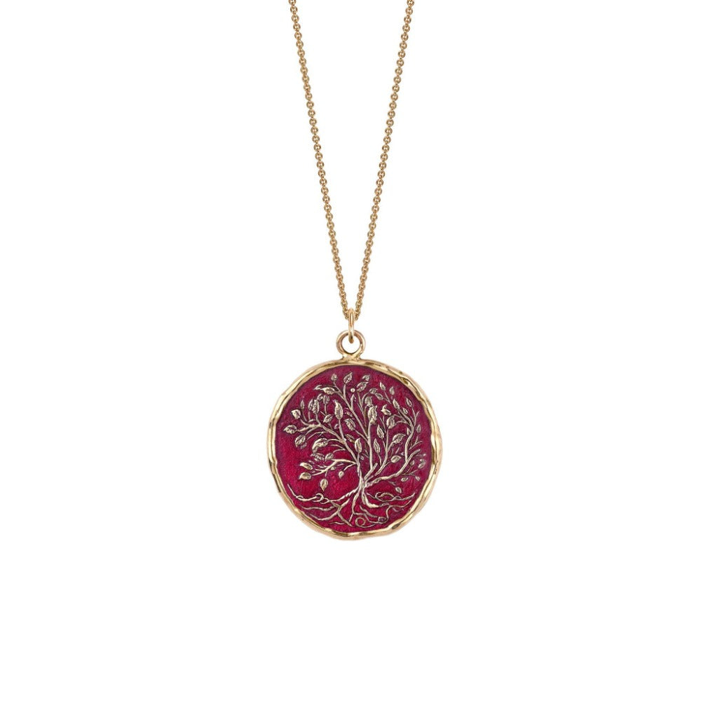 14k Gold Tree of Life Talisman - Deep Raspberry - Magpie Jewellery