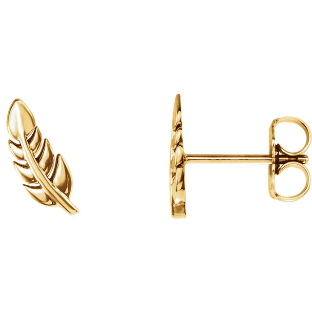 Yellow Gold Leaf Studs - Magpie Jewellery