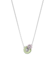 Sterling Silver DAISY Pendant with Green and pink enamel | Magpie Jewellery