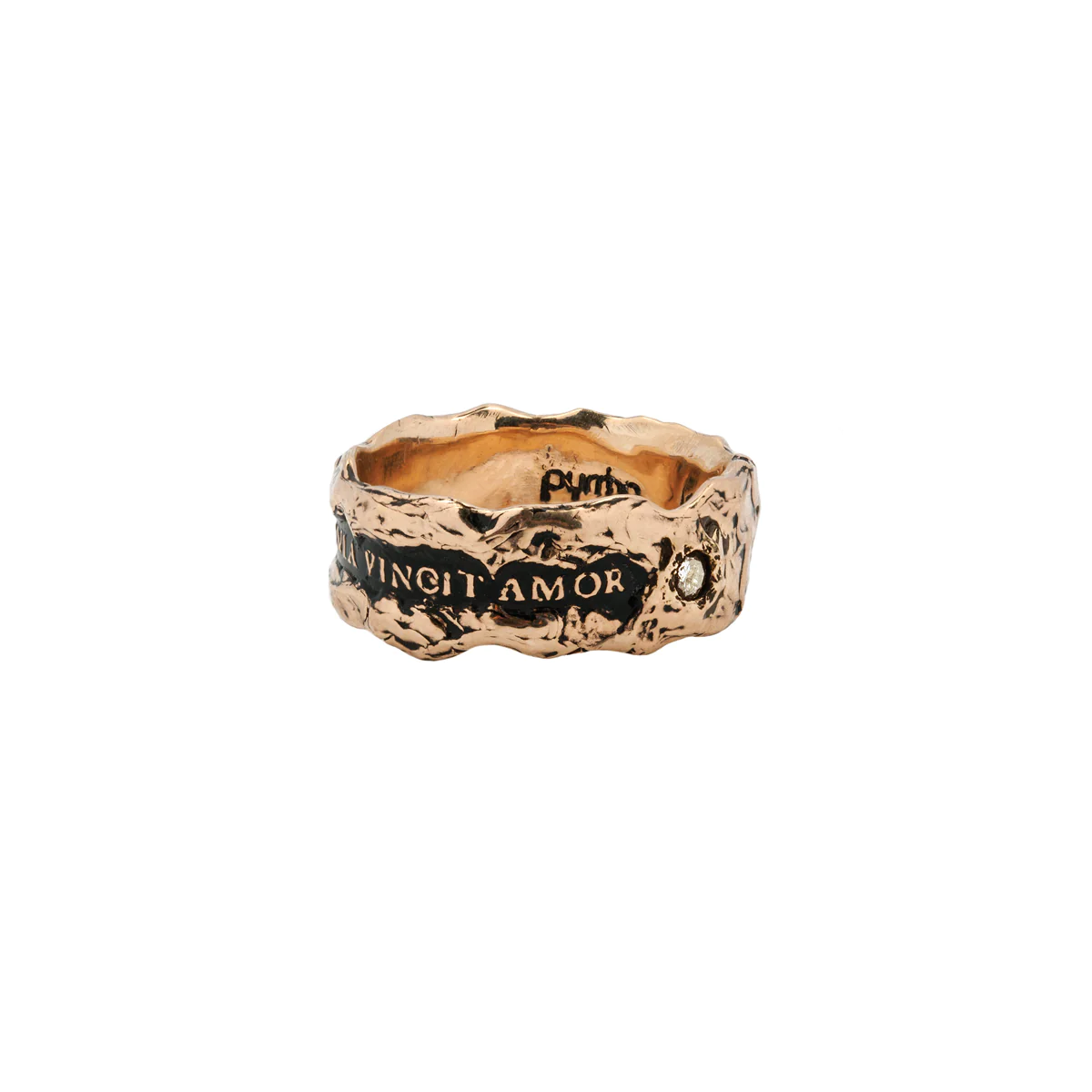 Love Conquers All Wide 14K Gold Diamond Set Textured Band Ring | Magpie Jewellery