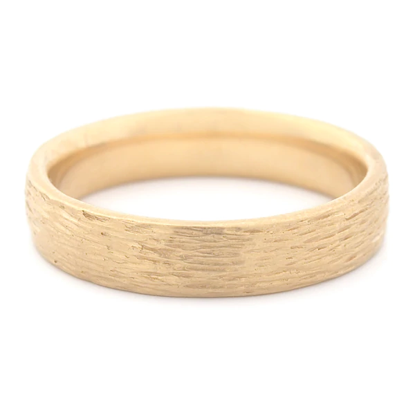 18K Yellow Gold Bark Finish 5mm Band | Magpie Jewellery