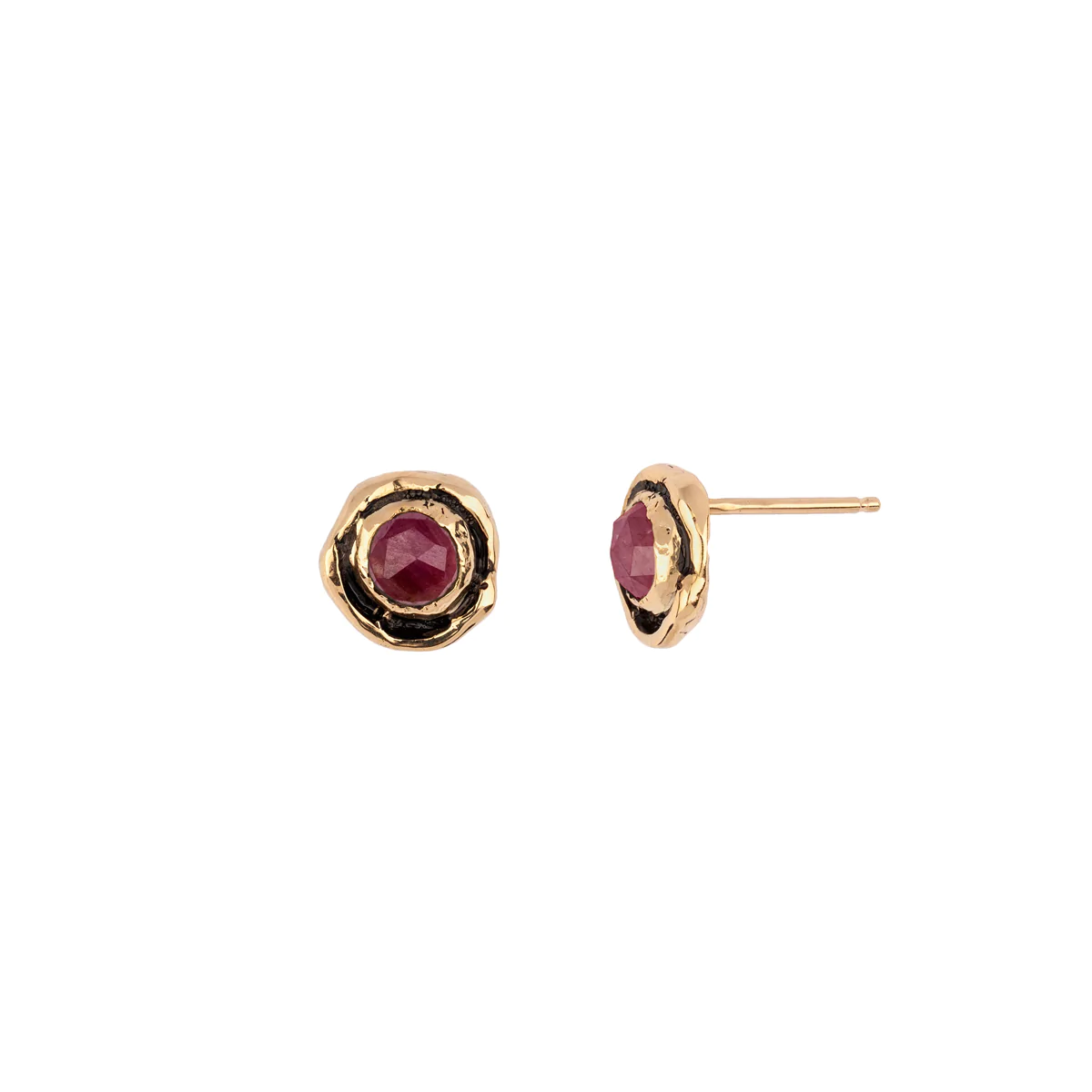 Small Ruby Faceted Stone 14K Gold Stud | Magpie Jewellery