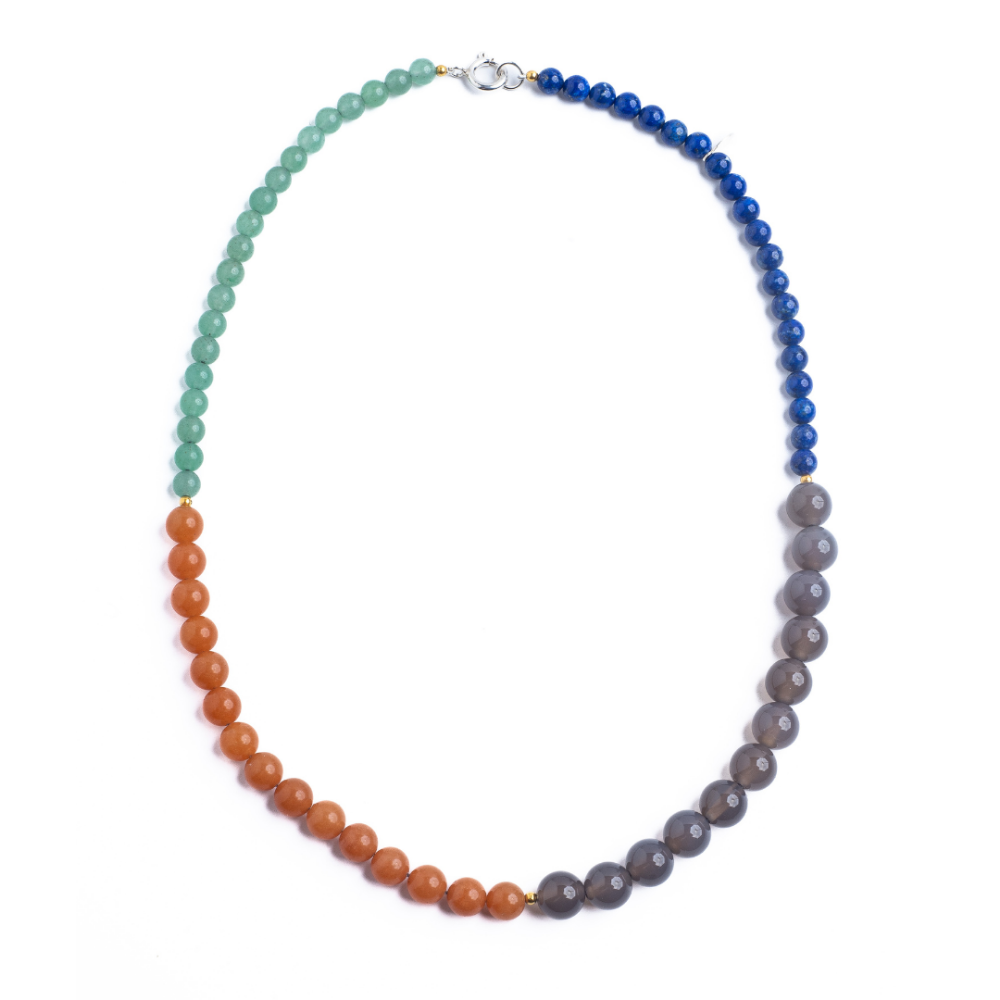 4-Corners Necklace - Lapis, Grey Moonstone, Red & Green Aventurine - Magpie Jewellery