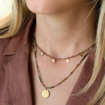 &#39;Wrap&#39; Gemstone Mini Hammered Disc Station Necklace | Magpie Jewellery