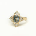 Ornate Oval Rustic Blue Sapphire Halo Ring - Magpie Jewellery