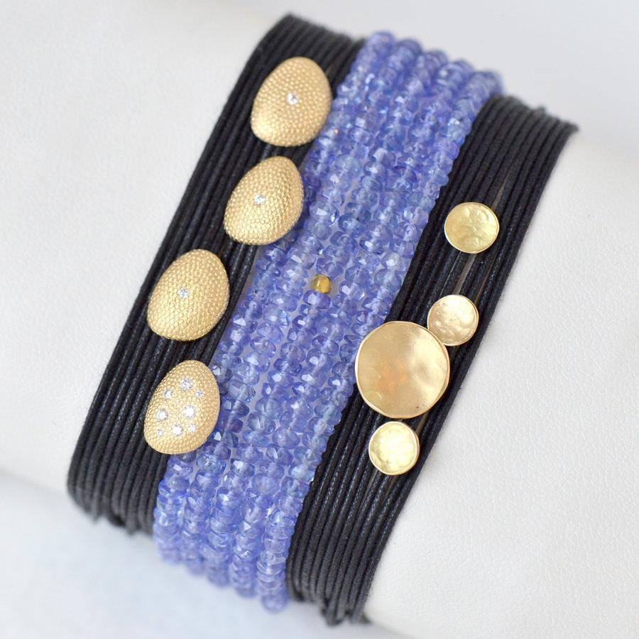 Black Linen Cord Four Hammered Disc Bracelet | Magpie Jewellery
