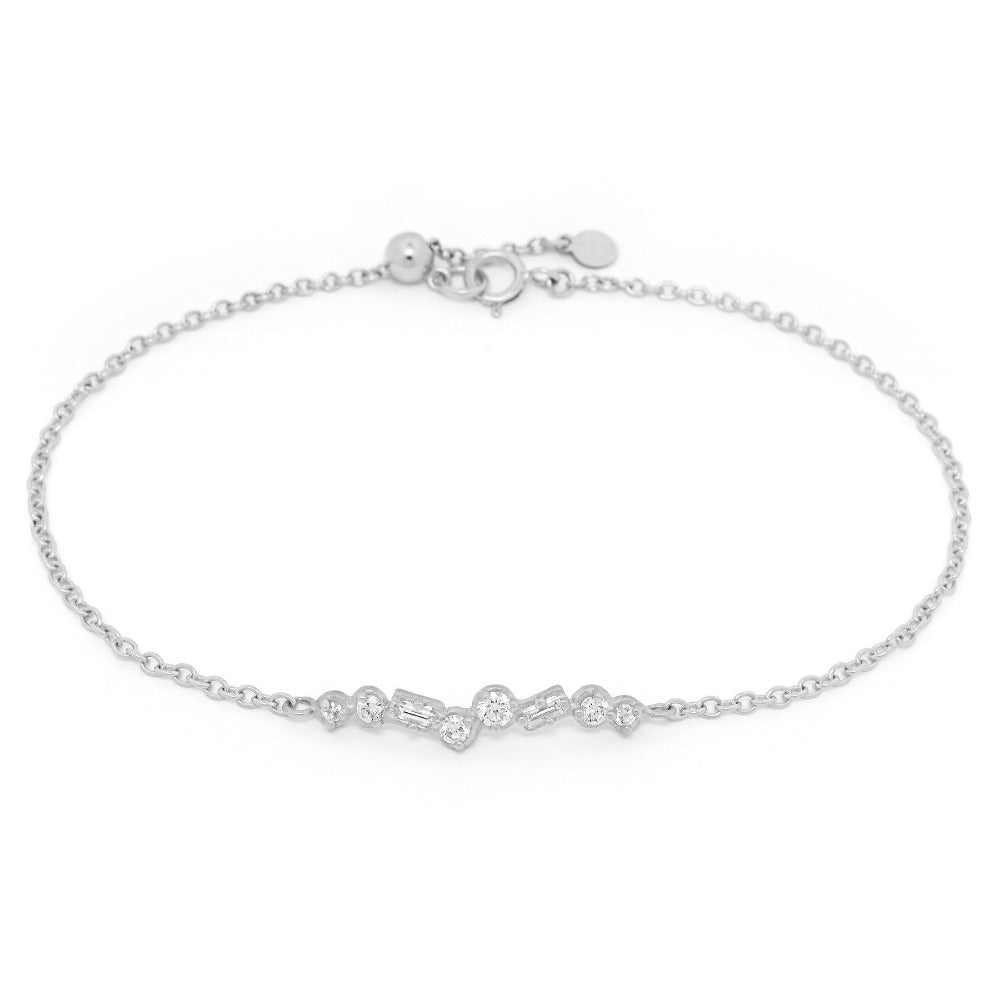 Round &amp; Baguette Diamond Bar Bracelet - Magpie Jewellery