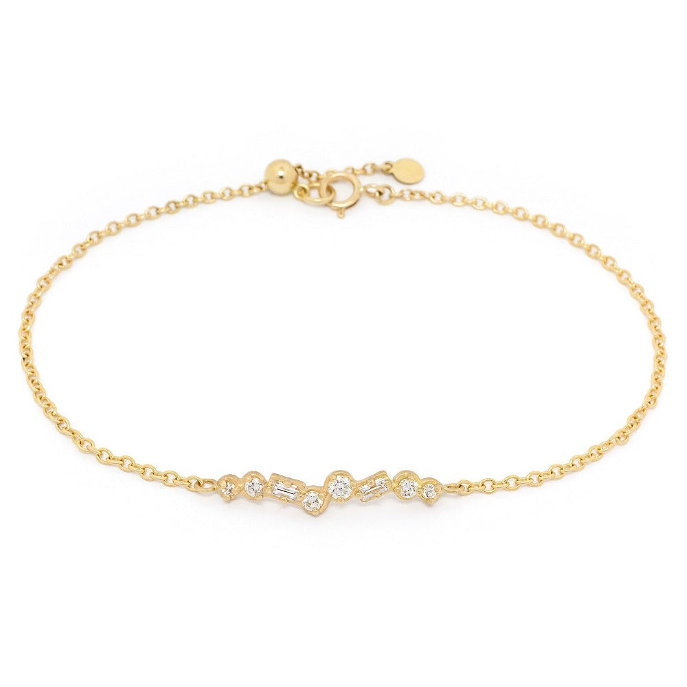 Round &amp; Baguette Diamond Bar Bracelet - Magpie Jewellery