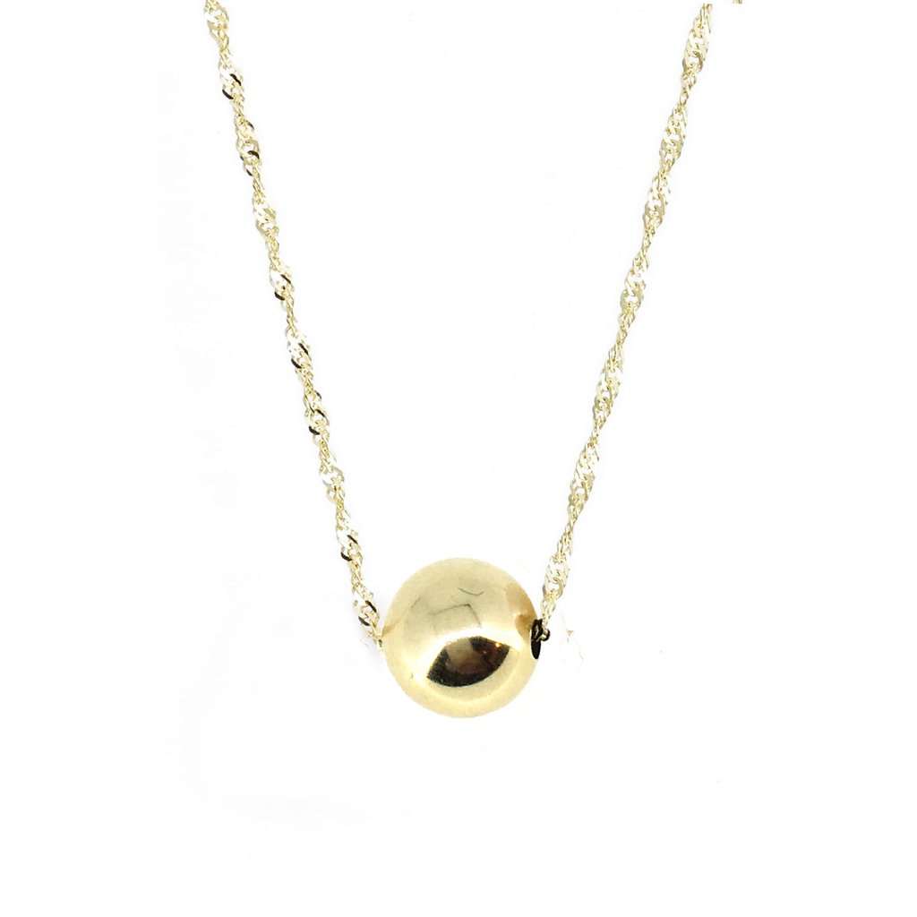 A 14-karat gold sphere strung on a delicate gold necklace