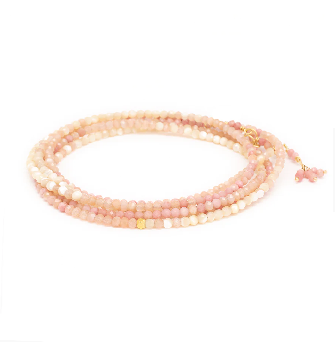 Blush Ombre Wrap Bracelet, Blush Moonstone, Mother of Pearl, Rhodonite - Magpie Jewellery