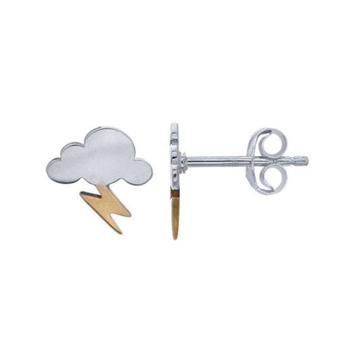 Silver Cloud Stud Earrings with Bronze Lightning Bolt - Magpie Jewellery