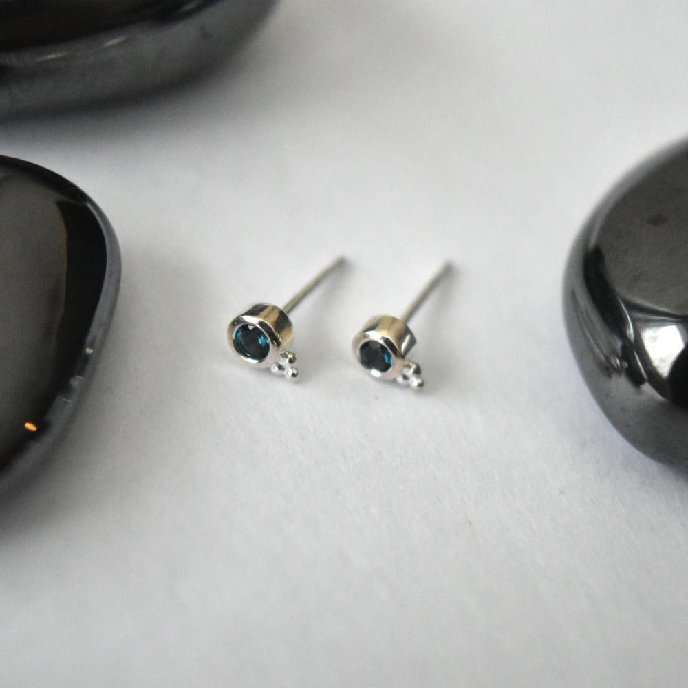 Tiny London Blue Topaz Stud - Magpie Jewellery