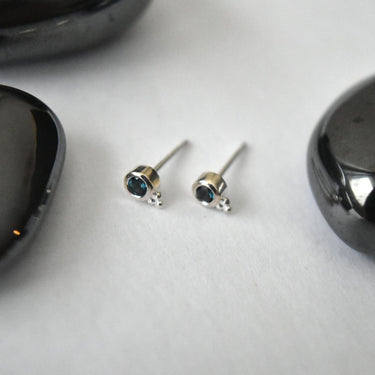 Tiny London Blue Topaz Stud - Magpie Jewellery