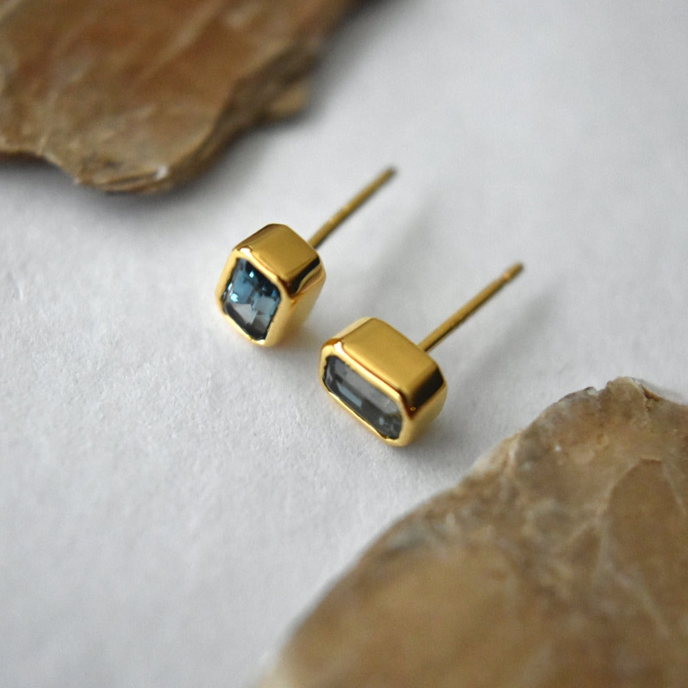 Bezel Set London Blue Topaz Studs - Magpie Jewellery