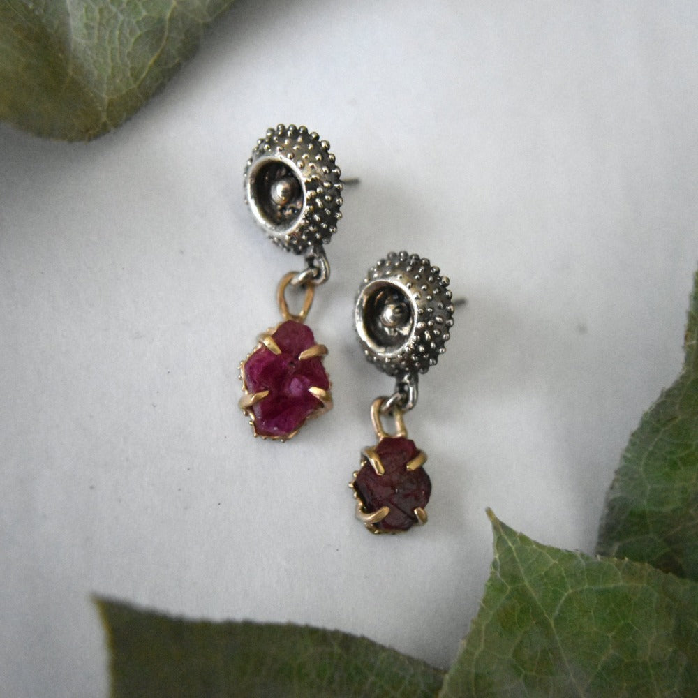 Roman Raw Ruby Slice Earrings - Magpie Jewellery