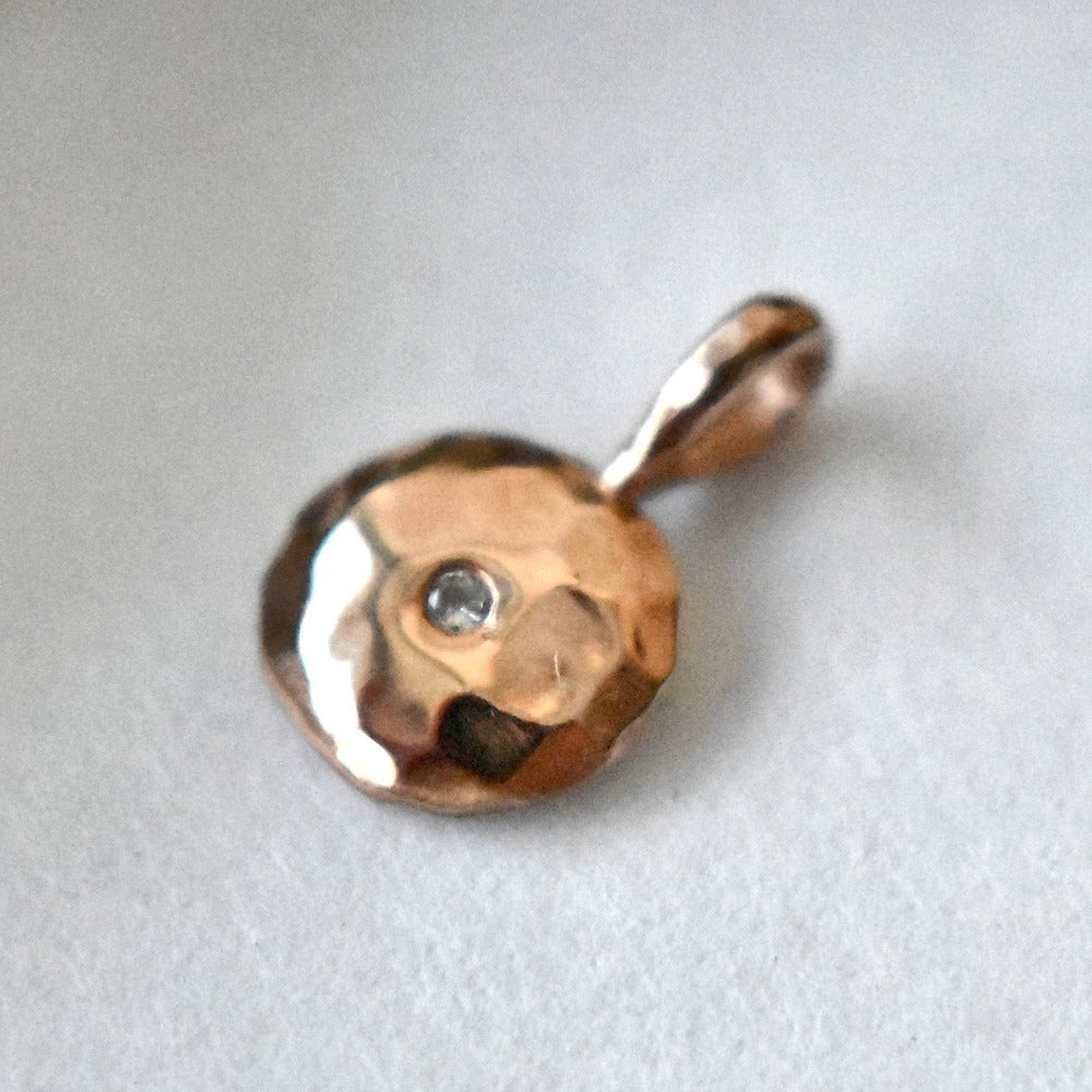 Organic Round Hammered Pendant with One Diamond - Magpie Jewellery