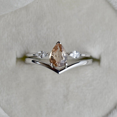 Pear Peach Sapphire Ring with Diamond Accents | Magpie Jewellery