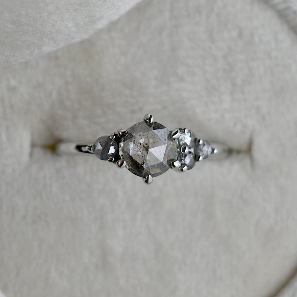 Asymmetric Accented Salt & Pepper Diamond Ring | Magpie Jewellery