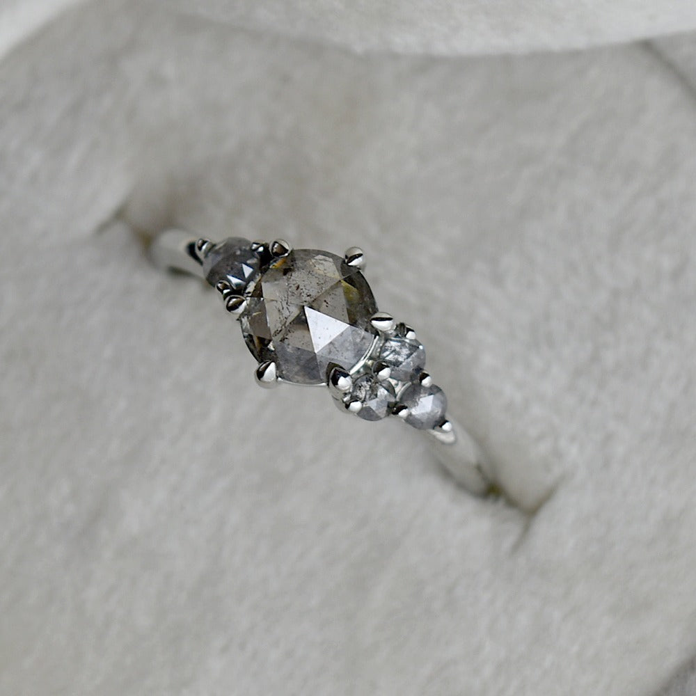 Asymmetric Accented Salt & Pepper Diamond Ring | Magpie Jewellery