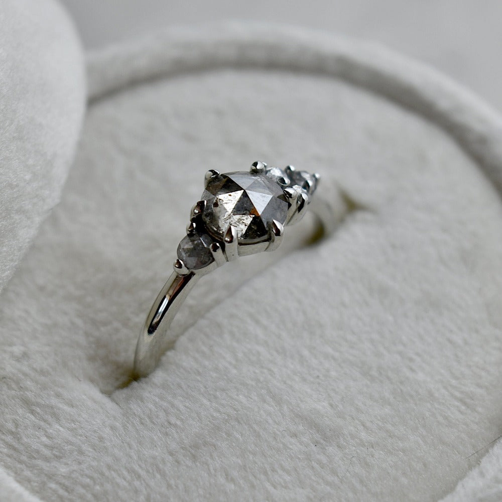 6mm Salt &amp; Pepper Diamond Ring with Asymmetrical Accents