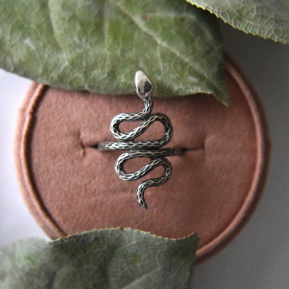 Large Oxidized Snake Ring - Magpie Jewellery